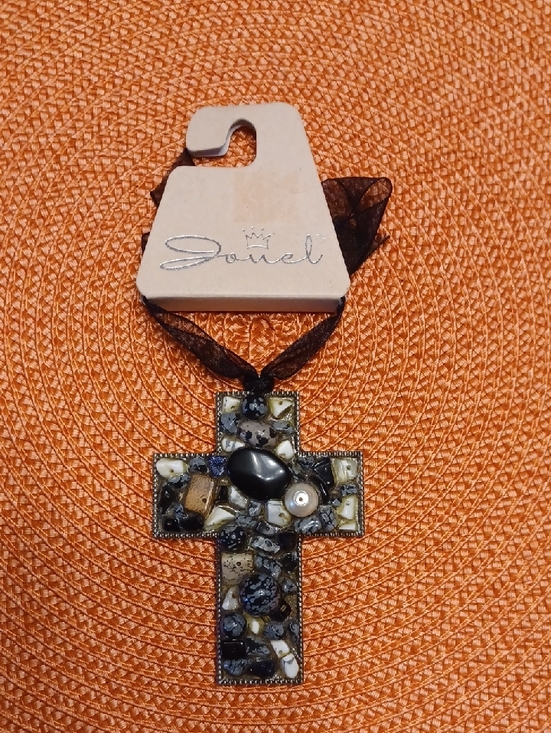 Jouel Jewelry - Jouel Jeweled Stone Cross Pendant Necklace - Black and Tan NWT